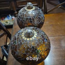 VTG Mosaic Glass Hand Made chain hanging candle holder beautiful pair