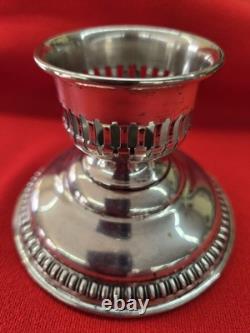 VTG PAIR WALLACE STERLING CANDLE HOLDERS With ETCHED GLASS CHIMNEYS