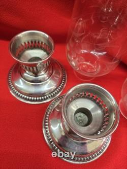 VTG PAIR WALLACE STERLING CANDLE HOLDERS With ETCHED GLASS CHIMNEYS