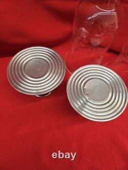 VTG PAIR WALLACE STERLING CANDLE HOLDERS With ETCHED GLASS CHIMNEYS