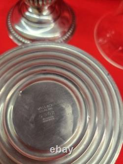 VTG PAIR WALLACE STERLING CANDLE HOLDERS With ETCHED GLASS CHIMNEYS