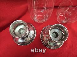 VTG PAIR WALLACE STERLING CANDLE HOLDERS With ETCHED GLASS CHIMNEYS