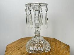 VTG Pair Elegant Clear Glass Candlestick Candle Holders with Prisms Mantle Dusters
