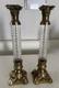 Vtg Pair French Empire Hollywood Regency Glass & Brass Candle Holders