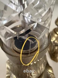 VTG Pair French Empire Hollywood Regency Glass & Brass Candle Holders