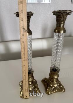 VTG Pair French Empire Hollywood Regency Glass & Brass Candle Holders