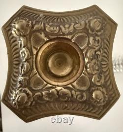 VTG Pair French Empire Hollywood Regency Glass & Brass Candle Holders