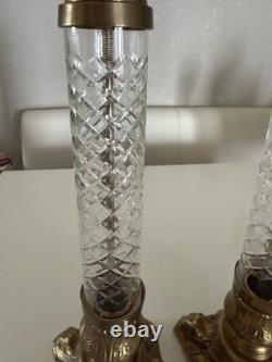 VTG Pair French Empire Hollywood Regency Glass & Brass Candle Holders