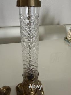 VTG Pair French Empire Hollywood Regency Glass & Brass Candle Holders
