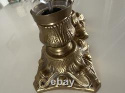 VTG Pair French Empire Hollywood Regency Glass & Brass Candle Holders