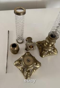 VTG Pair French Empire Hollywood Regency Glass & Brass Candle Holders