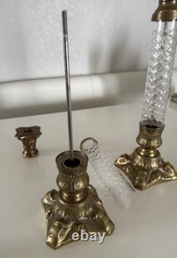 VTG Pair French Empire Hollywood Regency Glass & Brass Candle Holders VTG Pair French Empire Hollywood Regency Glass & Brass Candle Holders