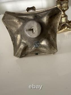 VTG Pair French Empire Hollywood Regency Glass & Brass Candle Holders