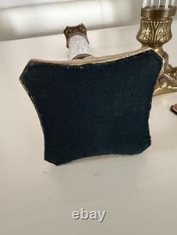 VTG Pair French Empire Hollywood Regency Glass & Brass Candle Holders