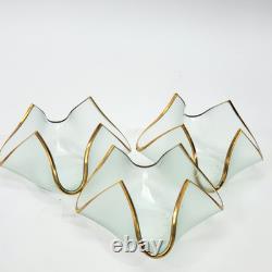 VTG Set of 3 Signed Annie Glass Gold Rimmed Frosted Handkerchief Candle Holders