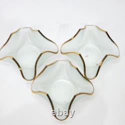 VTG Set of 3 Signed Annie Glass Gold Rimmed Frosted Handkerchief Candle Holders