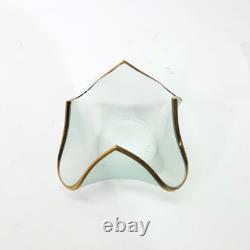VTG Set of 3 Signed Annie Glass Gold Rimmed Frosted Handkerchief Candle Holders
