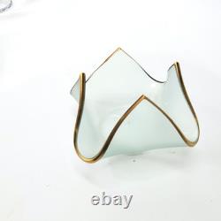 VTG Set of 3 Signed Annie Glass Gold Rimmed Frosted Handkerchief Candle Holders