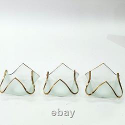 VTG Set of 3 Signed Annie Glass Gold Rimmed Frosted Handkerchief Candle Holders