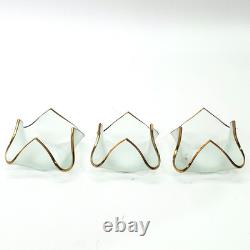 VTG Set of 3 Signed Annie Glass Gold Rimmed Frosted Handkerchief Candle Holders