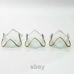 VTG Set of 3 Signed Annie Glass Gold Rimmed Frosted Handkerchief Candle Holders