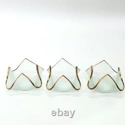 VTG Set of 3 Signed Annie Glass Gold Rimmed Frosted Handkerchief Candle Holders