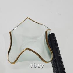 VTG Set of 3 Signed Annie Glass Gold Rimmed Frosted Handkerchief Candle Holders