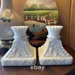 VTG Uranium White Slag Milk Glass Candle Stick Holders