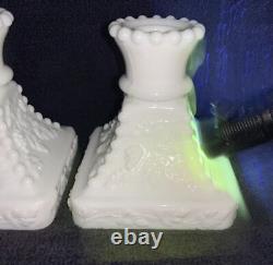 VTG Uranium White Slag Milk Glass Candle Stick Holders
