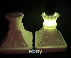 VTG Uranium White Slag Milk Glass Candle Stick Holders
