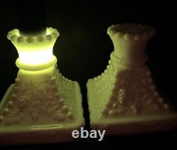 VTG Uranium White Slag Milk Glass Candle Stick Holders