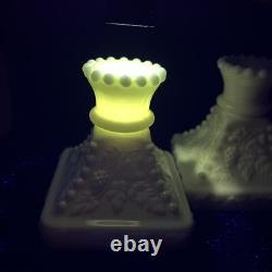 VTG Uranium White Slag Milk Glass Candle Stick Holders
