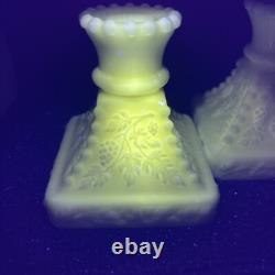 VTG Uranium White Slag Milk Glass Candle Stick Holders