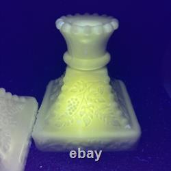 VTG Uranium White Slag Milk Glass Candle Stick Holders