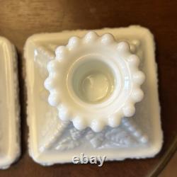 VTG Uranium White Slag Milk Glass Candle Stick Holders