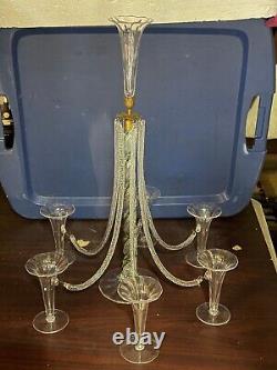 VTG hand blown twisted glass Crystal Candelabra/Candle Holder 19 tall