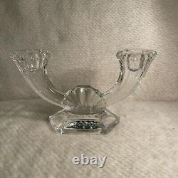 Val St. Lambert Imperial Clear Crystal 2 Branch Candlestick Holders Facet Base