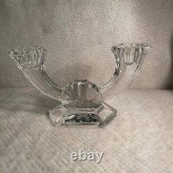 Val St. Lambert Imperial Clear Crystal 2 Branch Candlestick Holders Facet Base