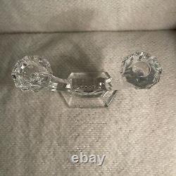 Val St. Lambert Imperial Clear Crystal 2 Branch Candlestick Holders Facet Base