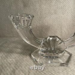 Val St. Lambert Imperial Clear Crystal 2 Branch Candlestick Holders Facet Base