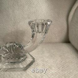 Val St. Lambert Imperial Clear Crystal 2 Branch Candlestick Holders Facet Base