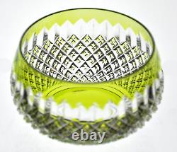 Val St Lambert Light Green Cut to Clear Crystal Tea Light Votive Candle Holder