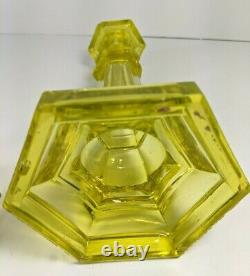 Vaseline Glass Candle Stick Holder Pair Yellow Hex Base Uranium Antique