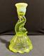 Vaseline Glass Dolphin Candlestick Candle Holder Yellow Uv Reactive Decorative