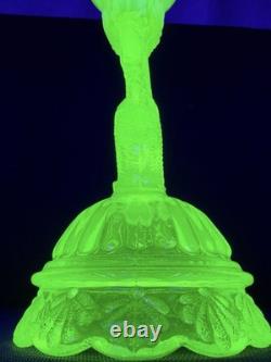 Vaseline Glass Dolphin Candlestick Candle Holder Yellow UV Reactive Decorative