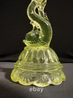 Vaseline Glass Dolphin Candlestick Candle Holder Yellow UV Reactive Decorative