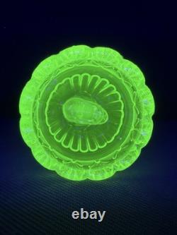 Vaseline Glass Dolphin Candlestick Candle Holder Yellow UV Reactive Decorative