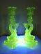 Vaseline Uranium Imperial Glass Fish Dolphin Candlesticks Candle Holders Mma