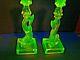 Vaseline Uranium Dolphin Glass Candlestick Holders By Imperial Marked M. M. A