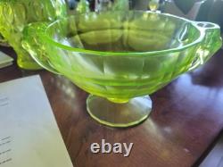 Vaseline uranium glass fruit bowl with elephant candle holders